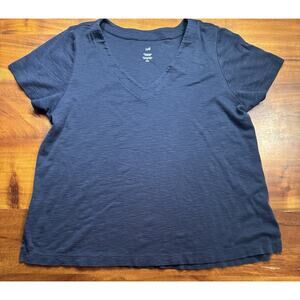 J. Jill Women’s Navy Pima Slub Knit V-neck Short Sleeve Tee Sz Large Petite